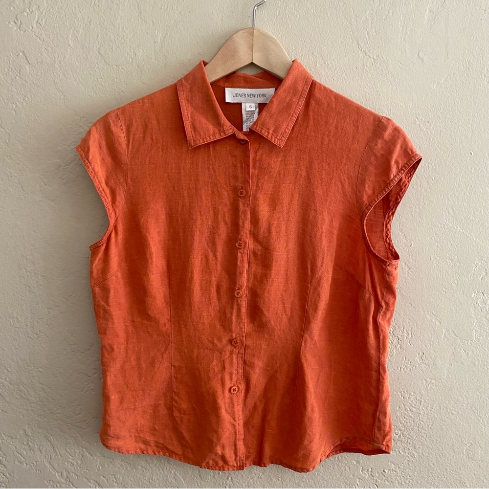 Jones New York Women's 100% Linen Collar Sleeveless Button Up Size 6